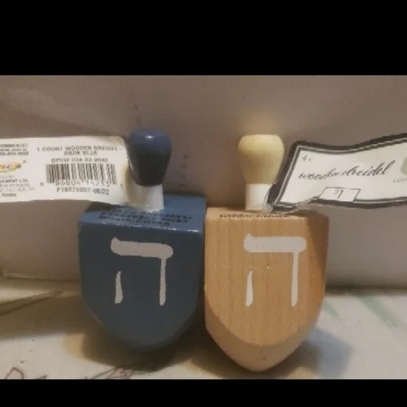 Wooden Dreidel Lot Of 10 Dark Blue And Natural - Picture 5 of 5